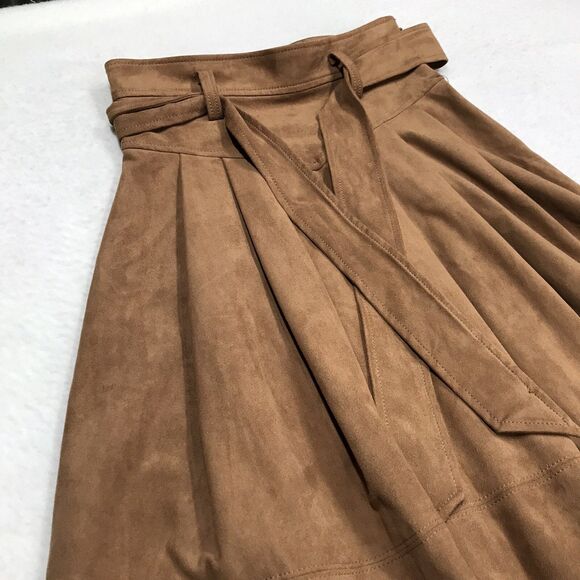 ANTHROPOLOGIE Akemi Kin Skirt Women 0 (26x36) Mocha Faux Suede Tulip Belt Pleat - Picture 4 of 12